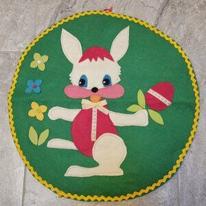 Vintage Felt white Easter Bunny eggs Decor Mid Century zipper